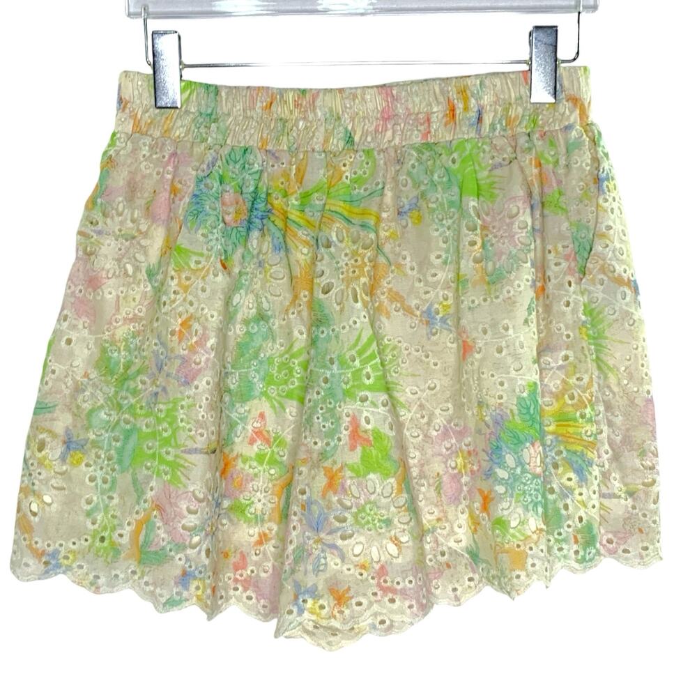 Umgee L Pastel Floral Ruffle Eyelet Pull On Short Feminine Coquette Fairy Whimsy